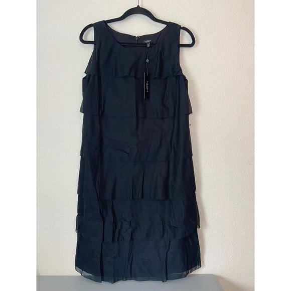 Talbots women's 10 black tiered sleeveless shift knee length cotton dress NWT - Picture 1 of 7
